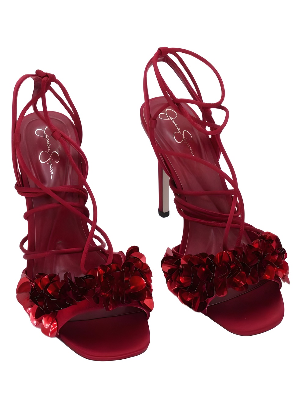 Jessica Simpson Oveny Sequin Ankle Wrap Sandals Chili Pepper Red Size 7M